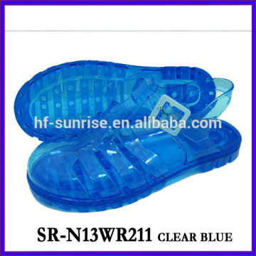 SR-N13WR211- chaussures bleues de gelée blanche sandales en plastique sandales plates claires sandales en gelée en gros